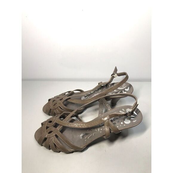 Salvador Sapena Brown Taupe Leather Peep Toe Strap Heels Women Sz 38EU/7.5US - Picture 6 of 11